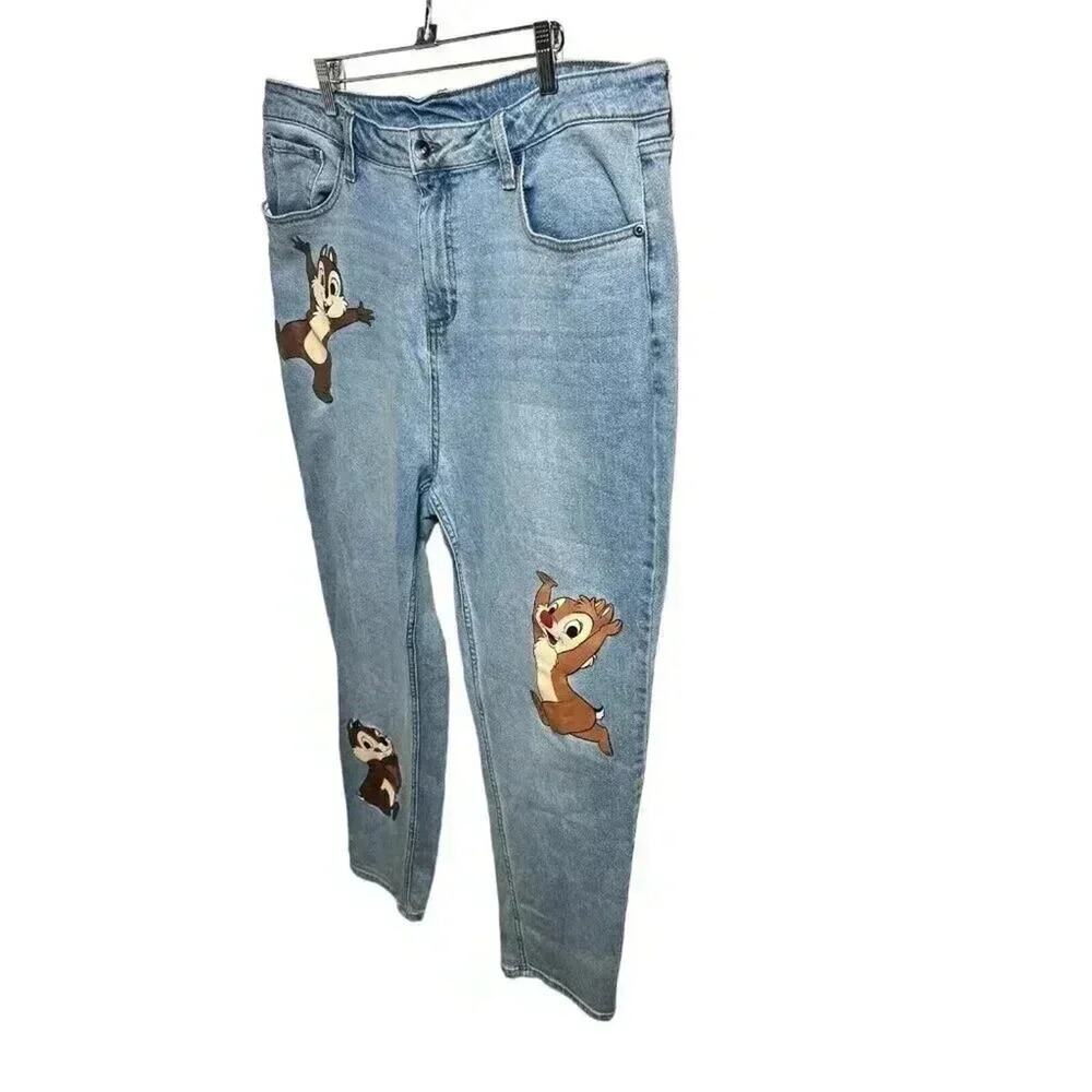 Hot Topic Disney Chip N Dale Mom Jeans Womens 17 Plus Size Character Denim - Picture 2 of 10